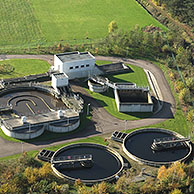 Waste water treatment plant from the air, Belgium
