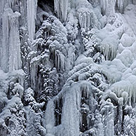 Frozen Radau waterfall in winter near Bad Harzburg, Harz, Lower Saxony, Germany