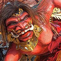 Ogoh-ogoh, demonic effigy made of bamboo and paper symbolizing negative elements or malevolent spirits, Denpasar, Bali, Indonesia