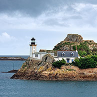 Lighthouse at the Ile Louët / Louet island and the fort Château du Taureau, Carantec, Brittany, France