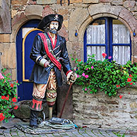 Pirate in front of restaurant at Le Conquet, Finistère, Brittany, France