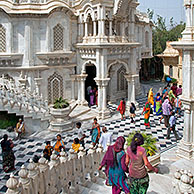 Tourists visiting Sri Krishna Balaram Mandir, a Gaudiya Vaishnava temple in the holy city of Vrindavan, Uttar Pradesh, India
