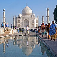 Visitors in front of the Taj Mahal in Agra, Uttar Pradesh, India
