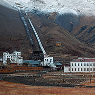 Pyramiden, abandoned Russian settlement and coal mining community on Spitsbergen, Svalbard, Norway 