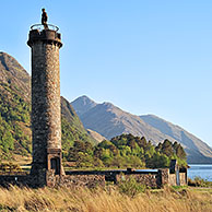 The Glenfinnan Monument on the shores of Loch Shiel, erected in 1815 to mark the place where Prince Charles Edward Stuart / Bonnie Prince Charlie raised his standard, at the beginning of the 1745 Jacobite Rising, Lochaber, Highlands, Scotland, UK